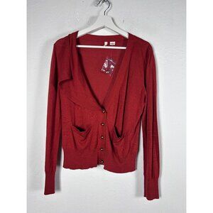 Anthropologie Moth Womens Button-Front Knit Cardigan Sweater Large Red NWOT